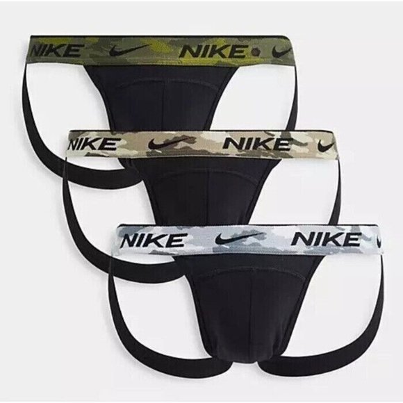 NIKE Dri-FIT Essential Cotton Stretch Camo Jockstrap 3 Pack Mens Size XL - Picture 1 of 4
